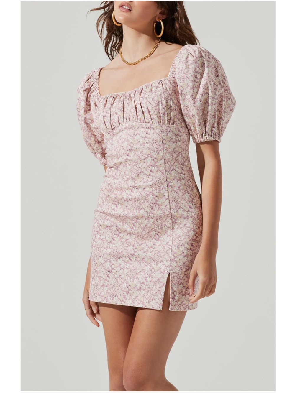 Astr Wendy Puff-Sleeve Floral Mini Dress in Light Pink, Medium NWT